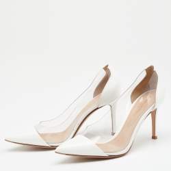 Pre Owned Gianvito Rossi White Patent Leather And PVC Plexi Pointed Toe Pumps Size 36.5