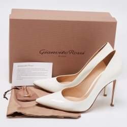 Pre Owned Gianvito Rossi White Patent Leather Pointed Toe Pumps Size 38