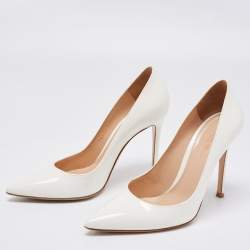 Pre Owned Gianvito Rossi White Patent Leather Pointed Toe Pumps Size 38
