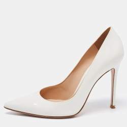 Pre Owned Gianvito Rossi White Patent Leather Pointed Toe Pumps Size 38