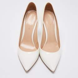 Pre Owned Gianvito Rossi White Patent Leather Pointed Toe Pumps Size 38