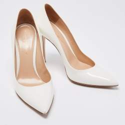 Pre Owned Gianvito Rossi White Patent Leather Pointed Toe Pumps Size 38