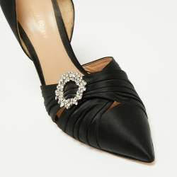 Pre Owned Gianvito Rossi Black Pleated Satin Crystal Embellished Pointed Toe Pumps Size 40