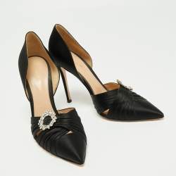 Pre Owned Gianvito Rossi Black Pleated Satin Crystal Embellished Pointed Toe Pumps Size 40