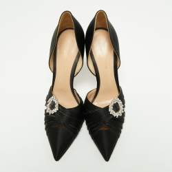 Pre Owned Gianvito Rossi Black Pleated Satin Crystal Embellished Pointed Toe Pumps Size 40