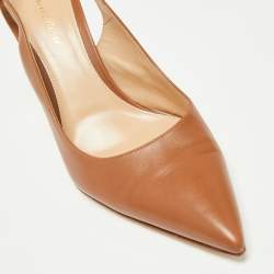 Pre Owned Gianvito Rossi Brown Leather Pointed Toe Slingback Sandals Size 39.5