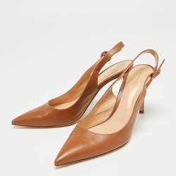 Pre Owned Gianvito Rossi Brown Leather Pointed Toe Slingback Sandals Size 39.5