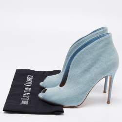 Pre Owned Gianvito Rossi Blue Denim Vamp Peep Toe Booties Size 41