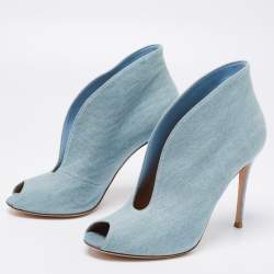 Pre Owned Gianvito Rossi Blue Denim Vamp Peep Toe Booties Size 41