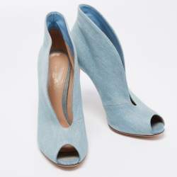 Pre Owned Gianvito Rossi Blue Denim Vamp Peep Toe Booties Size 41