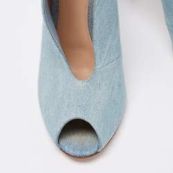 Pre Owned Gianvito Rossi Blue Denim Vamp Peep Toe Booties Size 41