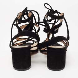 Pre Owned Gianvito Rossi Black Suede Gladiator Block Heel Sandals Size 39