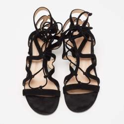 Pre Owned Gianvito Rossi Black Suede Gladiator Block Heel Sandals Size 39