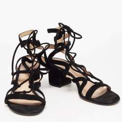 Pre Owned Gianvito Rossi Black Suede Gladiator Block Heel Sandals Size 39