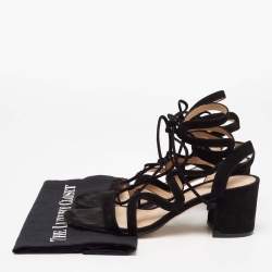 Pre Owned Gianvito Rossi Black Suede Gladiator Block Heel Sandals Size 39