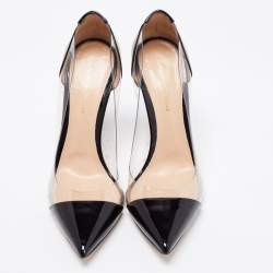 Pre Owned Gianvito Rossi Black Patent Leather And PVC Plexi Pointed Toe Pumps Size 39
