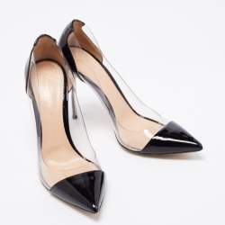 Pre Owned Gianvito Rossi Black Patent Leather And PVC Plexi Pointed Toe Pumps Size 39