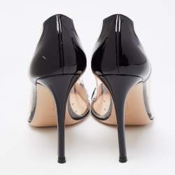 Pre Owned Gianvito Rossi Black Patent Leather And PVC Plexi Pointed Toe Pumps Size 39
