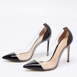 Pre Owned Gianvito Rossi Black Patent Leather And PVC Plexi Pointed Toe Pumps Size 39
