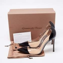 Pre Owned Gianvito Rossi Black Patent Leather And PVC Plexi Pointed Toe Pumps Size 39