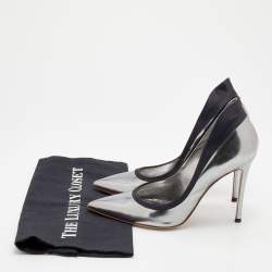 Pre Owned Gianvito Rossi Metallic Silver Patent Leather Pointed Toe Pumps Size 39