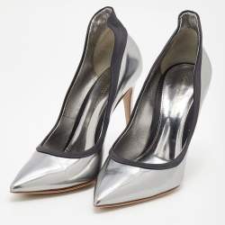 Pre Owned Gianvito Rossi Metallic Silver Patent Leather Pointed Toe Pumps Size 39