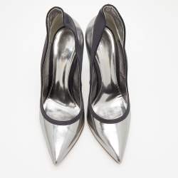 Pre Owned Gianvito Rossi Metallic Silver Patent Leather Pointed Toe Pumps Size 39
