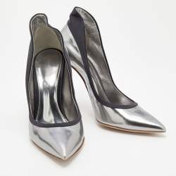 Pre Owned Gianvito Rossi Metallic Silver Patent Leather Pointed Toe Pumps Size 39