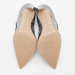 Pre Owned Gianvito Rossi Metallic Silver Patent Leather Pointed Toe Pumps Size 39