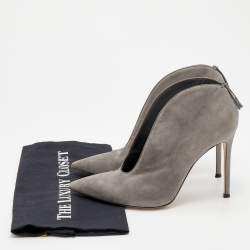 Pre Owned Gianvito Rossi Grey Suede V Neck Booties Size 40