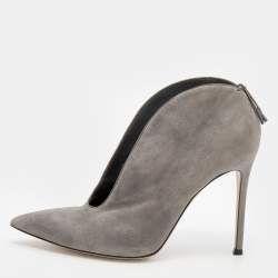 Pre Owned Gianvito Rossi Grey Suede V Neck Booties Size 40
