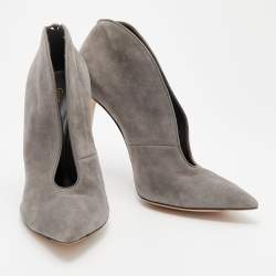 Pre Owned Gianvito Rossi Grey Suede V Neck Booties Size 40