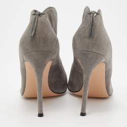 Pre Owned Gianvito Rossi Grey Suede V Neck Booties Size 40