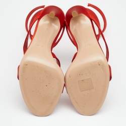 Pre Owned Gianvito Rossi Red Satin Opera Twirl Ankle Wrap Sandals Size 38.5