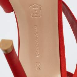 Pre Owned Gianvito Rossi Red Satin Opera Twirl Ankle Wrap Sandals Size 38.5