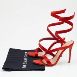 Pre Owned Gianvito Rossi Red Satin Opera Twirl Ankle Wrap Sandals Size 38.5