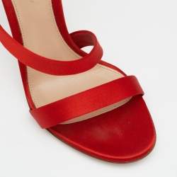 Pre Owned Gianvito Rossi Red Satin Opera Twirl Ankle Wrap Sandals Size 38.5