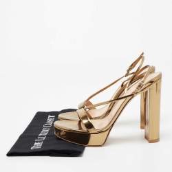 Pre Owned Gianvito Rossi Gold Laminated Leather Asymmetric Platform Sandals Size 39.5