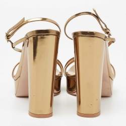 Pre Owned Gianvito Rossi Gold Laminated Leather Asymmetric Platform Sandals Size 39.5