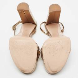 Pre Owned Gianvito Rossi Gold Laminated Leather Asymmetric Platform Sandals Size 39.5