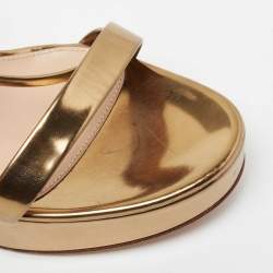 Pre Owned Gianvito Rossi Gold Laminated Leather Asymmetric Platform Sandals Size 39.5
