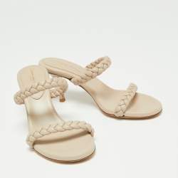 Pre Owned Gianvito Rossi Beige Leather Braided Strap Slip On Sandals Size 36