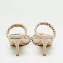 Pre Owned Gianvito Rossi Beige Leather Braided Strap Slip On Sandals Size 36