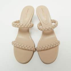 Pre Owned Gianvito Rossi Beige Leather Braided Strap Slip On Sandals Size 36