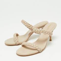 Pre Owned Gianvito Rossi Beige Leather Braided Strap Slip On Sandals Size 36