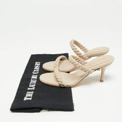 Pre Owned Gianvito Rossi Beige Leather Braided Strap Slip On Sandals Size 36