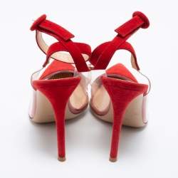 Pre Owned Gianvito Rossi Red Suede and PVC Ankle Strap Pumps Size 37.5