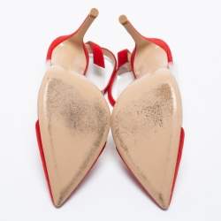Pre Owned Gianvito Rossi Red Suede and PVC Ankle Strap Pumps Size 37.5