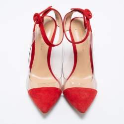 Pre Owned Gianvito Rossi Red Suede and PVC Ankle Strap Pumps Size 37.5