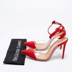 Pre Owned Gianvito Rossi Red Suede and PVC Ankle Strap Pumps Size 37.5